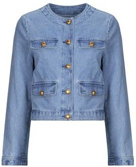 IKKS - Denim Jas - Blauw - Katoen - Ronde Kraag - Lange Mouwen