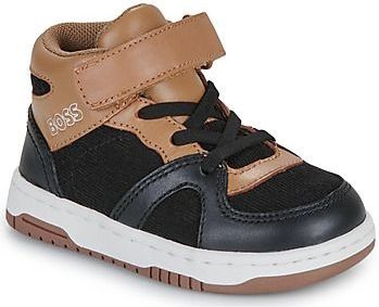 Hoge logosneakers voor kinderen van fluweel en leer