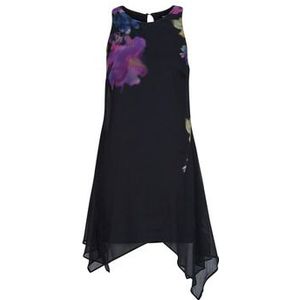 Bloemen Tuniekjurk - Mouwloos - Ronde Hals - Korte Lengte - Tulen Overlay - Regular Fit - AW25