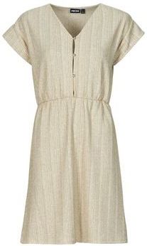 PIECES - Korte Jurk - Beige - Polyester - Wijd Uitlopend