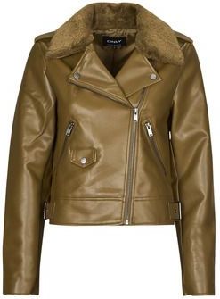 Tussenjas - ONLVILHELMA - Imitatieleder - Bikerjack - Effen - Slanke Pasvorm