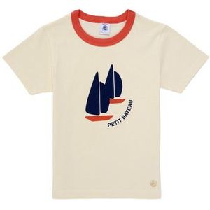 PETIT BATEAU - Katoenen T-shirt - Ecru - Korte Mouwen - Motief Vooraan