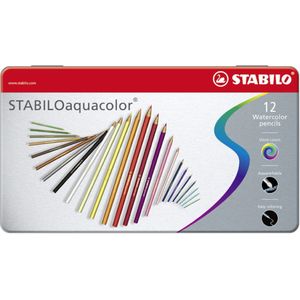 STABILO Aquacolor ARTY - Premium Aquarel Kleurpotloden - Metalen etui - 12 kleuren