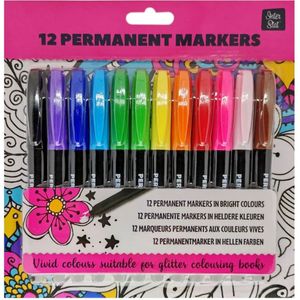 12 Permanent markers voor Glitterkleurboek