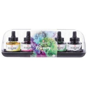 Inkt Talens Ecoline met pipet primary set à 5 ass