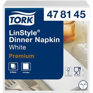 Dinnerservetten Tork Premium LinStyle® 1/8 gevouwen 1-laags 50 st wit 478145