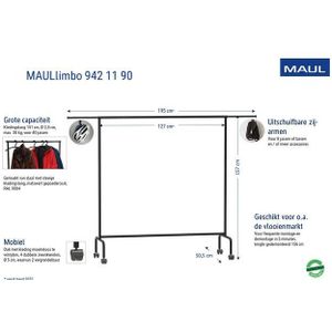 MAUL kledingrek Limbo metaal, 4 geremde wielen, hg156xbr151(220)x50cm, tot 30kg,  zwart RAL9004