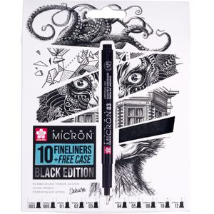 Fineliner sakura pigma micron black 10 stuks