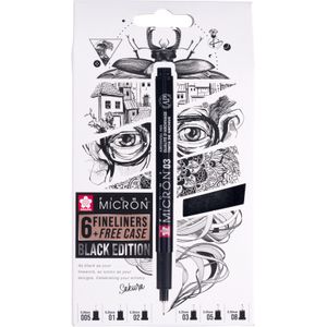 Fineliner sakura pigma micron black 6 stuks