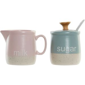 Melk- en Suikerpot DKD Home Decor Roze Hemelsblauw Keramiek 11 x 7,5 x 9 cm (2 Stuks)