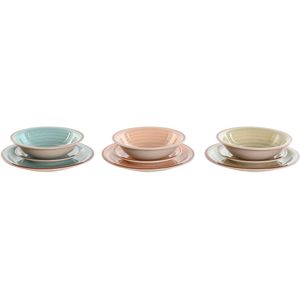 Serviesset Home ESPRIT Blauw Groen Multicolour Roze Amber Keramiek 26,5 x 26,5 x 3 cm 27,5 x 27,5 x 3 cm 18 Onderdelen