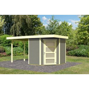 Tuinhuis Schwandorf 3 Terragrijs met overkapping 453x217x218cm Wanddikte 19mm