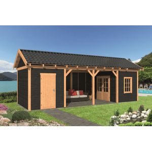 Overkapping Zadeldak Hamar L type 12 Douglas Geschaafd 903x395x348cm - Zwarte Wanden