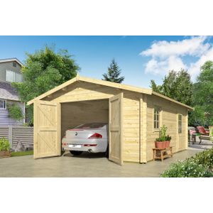 Houten Garage Rydell 470x570cm met openslaande garagedeuren Wanddikte 58 mm