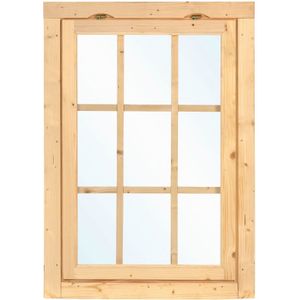 Houten Uitzetraam met roedes 85 x 120,5cm voor wanddikte 28 t/m 45 mm enkel glas