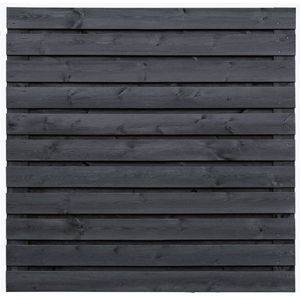 Tuinscherm Zwart gespoten 21 lamel 180 cm breed 180 cm hoog 2 verticale tussenliggers