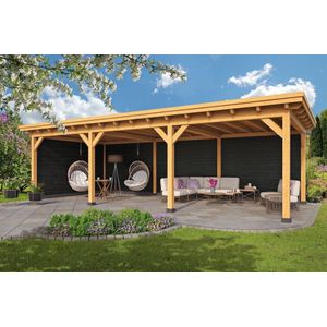 Overkapping Plat Dak Odense XL Type 6 Red Class Wood 793 x 378 x 266,3 cm - Zwarte wanden