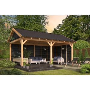 Overkapping Zadeldak Hamar XL type 2 Douglas Geschaafd 678x445x360cm - Zwarte Wanden