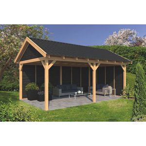 Overkapping Zadeldak Hamar XL type 2 Douglas Geschaafd 678x445x360cm - Zwarte Wanden