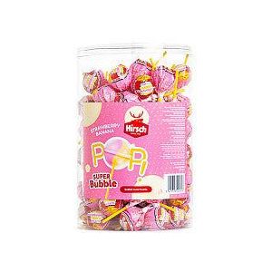 Lolly hirsch super bubble strawberry banana | Koker a 100 stuk