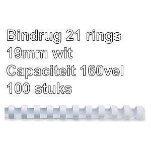 Bindrug fellowes 19mm 21rings a4 wit | Pak a 100 stuk