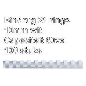 Bindrug fellowes 10mm 21rings a4 wit | Pak a 100 stuk