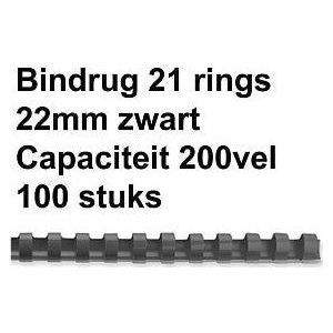 Bindrug gbc 22mm 21rings a4 zwart | Doos a 100 stuk