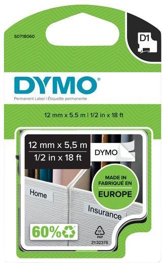 Labeltape Dymo LabelManager D1 polyester 12mmx5.5m zwart op wit | 5 stuks