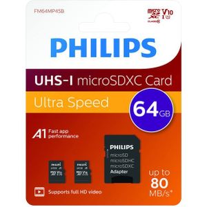 Geheugenkaart philips micro sdxc 64gb 2 st | Blister a 2 duopak | 10 stuks