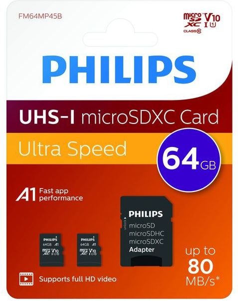 Geheugenkaart Philips micro SDXC Class 10 UHS-I U1 64GB 2 stuks