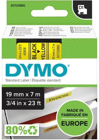 DYMO - D1 Labels - Geel - 19 mm x 7 m - Zelfklevende Etiketten voor LabelManager