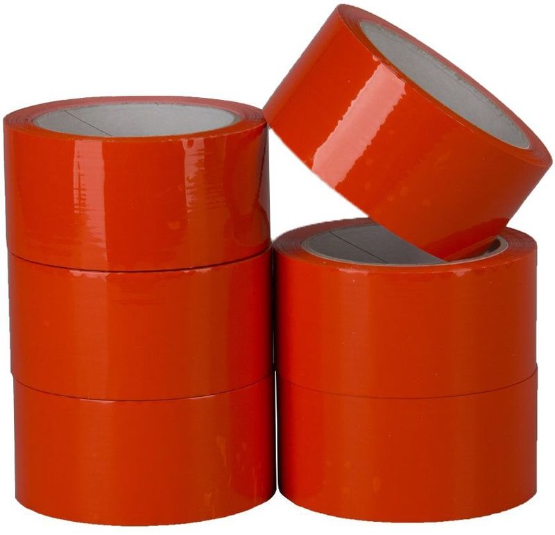 Pp acryl tape low noise 28 micron 50 mm x 66 meter oranje | 6 stuks