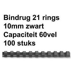 Bindrug gbc 10mm 21rings a4 zwart | Doos a 100 stuk