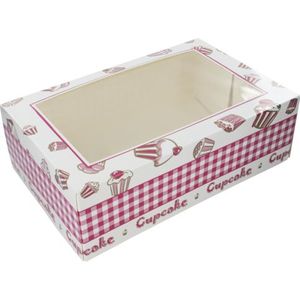 Cupcake vensterdoos | karton + PET | 240x160x80mm | wit/roze | 100 stuks