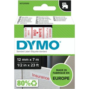 Dymo - D1 Tape - Wit met Rode Opdruk - 12mm - 7m