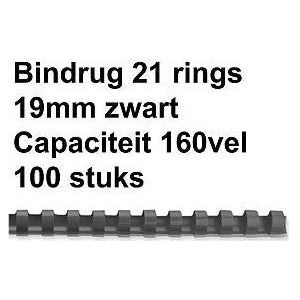 Bindrug gbc 19mm 21rings a4 zwart | Doos a 100 stuk