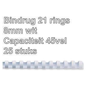 Bindrug fellowes 8mm 21rings a4 wit | Pak a 25 stuk