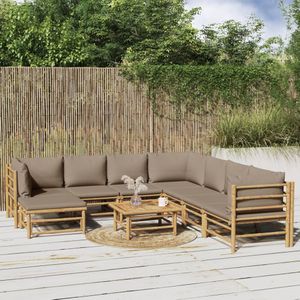 Bamboe loungeset Large (9-delig) – 7 zitplaatsen – Taupe kussens