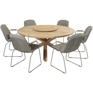 Veneto Prado dining tuinset 160 cm rond 7 delig olive teak 4 Seasons Outdoor