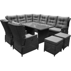 AVH-Collectie Ibiza premium hoek dining loungeset 9 delig antraciet