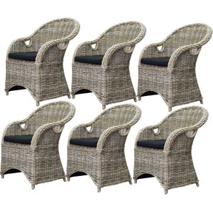 6 stuks Macau dining tuinstoel met handgat naturel rotan
