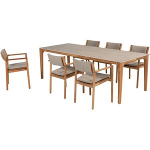 Liam Levi dining tuinset 7 delig 240x100xH75 cm keramiek teak 4 Seasons Outdoor