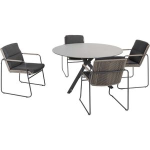 Parma Locarno dining tuinset 130 cm rond 5 delig HPL antraciet 4 Seasons Outdoor