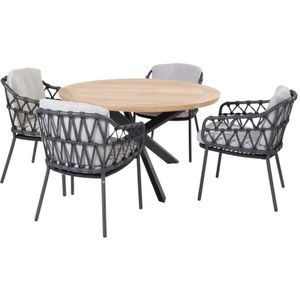 Prado Calpi dining tuinset 130 cm rond 5 delig rope teak 4 Seasons Outdoor