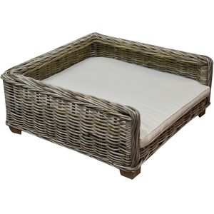 Blacky rotan hondenmand met kussen 80x80xH35 cm - olefin grey