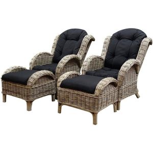 Naturel lounge balkonset 4-delig naturel rotan zwart