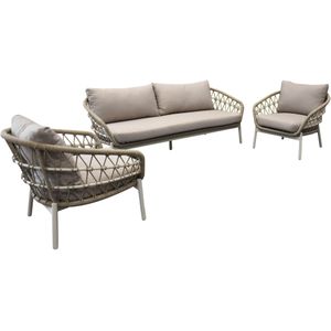 Montreal stoel bank loungeset 3 delig taupe rope