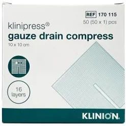 Klinion drainkompres splitkompres HG steriel 16-laags 10x10cm 50 stuks