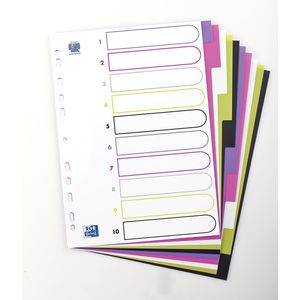 OXFORD MyColour tabbladen, formaat A4, uit gekleurde PP, 11-gaatsperforatie, 10 tabs