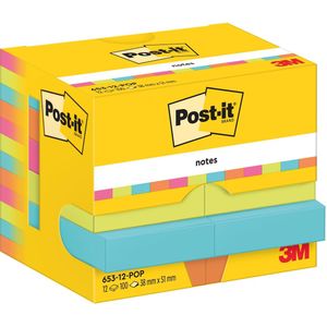 Post-It Notes Poptimistic, 100 vel, ft 38 x 51 mm, pak van 12 blokken